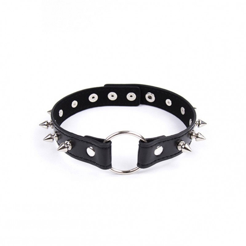 Adora Leather Choker Bondage Collar - Spiked with Ring